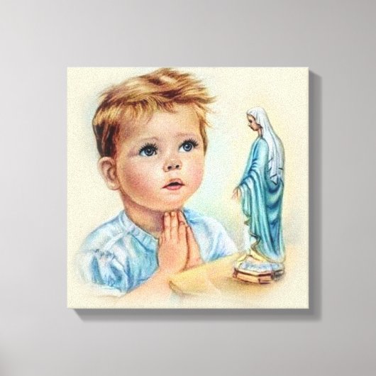 jongetje biddend tot de Heilige Maagd Maria Canvas Afdruk (Voorkant)
