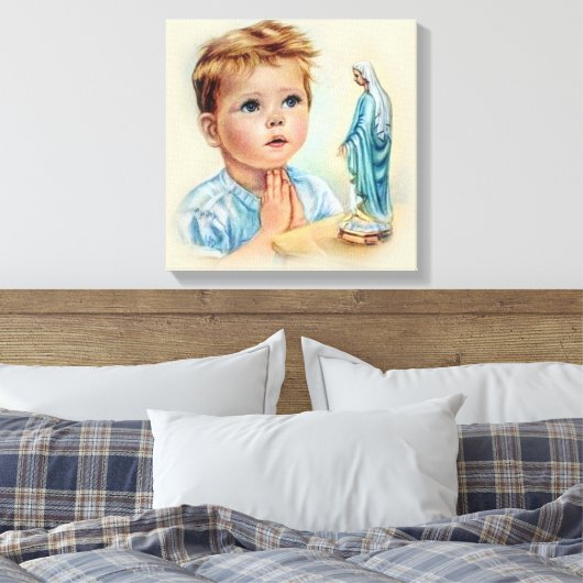  jongetje biddend tot de Heilige Maagd Maria Canvas Afdruk (Insitu (Slaapkamer))