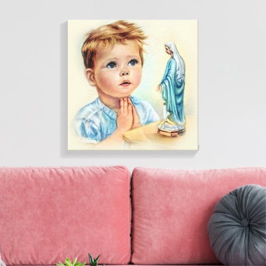  jongetje biddend tot de Heilige Maagd Maria Canvas Afdruk (Insitu (Woonkamer))