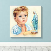  jongetje biddend tot de Heilige Maagd Maria Canvas Afdruk (Insitu (Houten vloer))