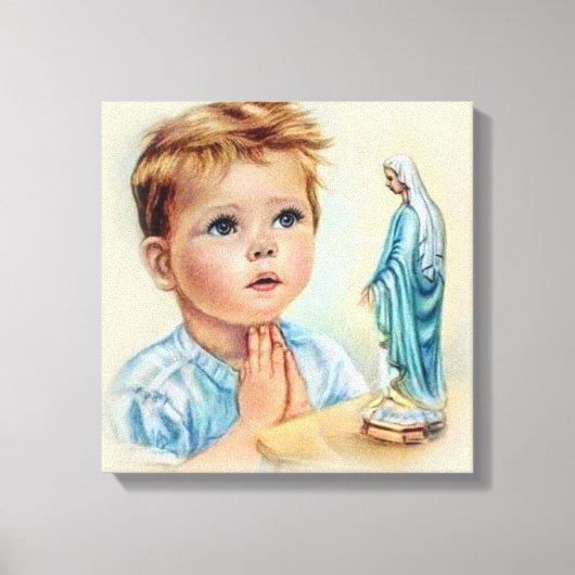  jongetje biddend tot de Heilige Maagd Maria Canvas Afdruk (Voorkant)