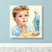  jongetje biddend tot de Heilige Maagd Maria Canvas Afdruk (Insitu (Houten vloer))