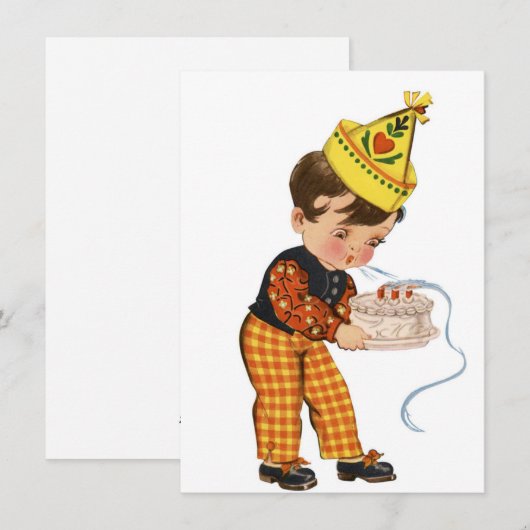  jongetje die kaarsen uit de jaren '40 blaast feestdagenkaart (Voorkant / Achterkant)