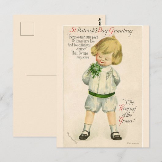 jongetje met shamrocks van Emerald's Isle Briefkaart (Voorkant / Achterkant)