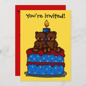 jongetje tweeling op uitnodiging voor verjaardagsf (Voorkant / Achterkant)