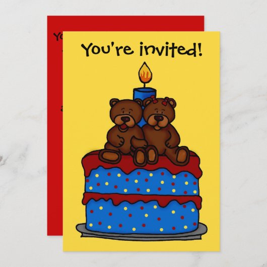 jongetje tweeling op uitnodiging voor verjaardagsf (Voorkant / Achterkant)