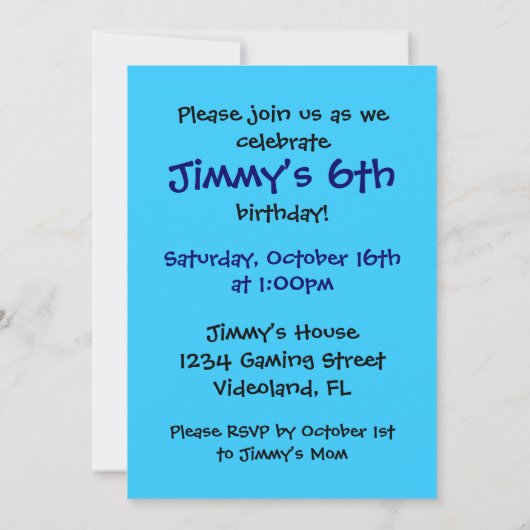 jongetje's gamer verjaardagsfeest nodigt uit kaart (Achterkant)