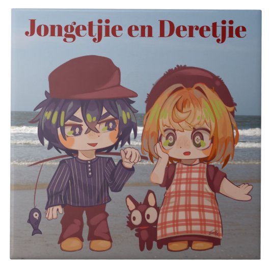Jongetjie en Deretjie Chibi  Tegeltje (Voorkant)