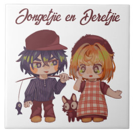 Jongetjie en Deretjie Chibi  Tegeltje