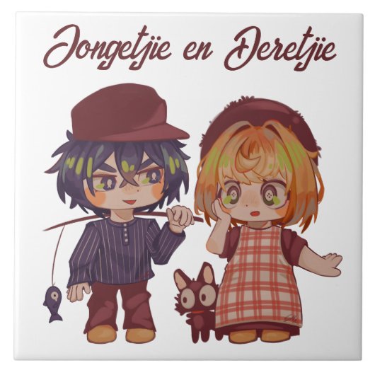 Jongetjie en Deretjie Chibi  Tegeltje (Voorkant)