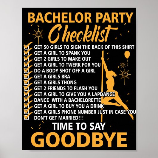 Jonggezellenfeest Checklist Stag Do Party Poster (Voorkant)