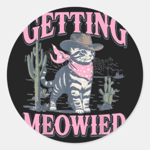 Jonggezellenfeest Cowgirl Krijgt Ge-Meowde Kat Bru Ronde Sticker