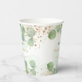 Jonggezellenfeest eucalyptus glitters monogram papieren bekers (Rechts)