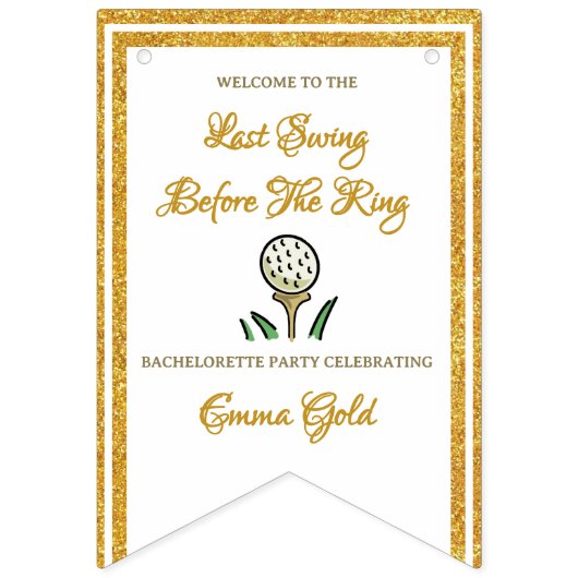 Jonggezellenfeest Golf Goud Glitters & Wit Vlaggetjes (Tweede vlag)