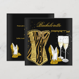 Jonggezellenfeest Goud Zwart Corset Zebra Schoenen Kaart