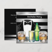 Jonggezellenfeest Heren Dranken Tuxedo Zwart Zilve Kaart (Voorkant / Achterkant)