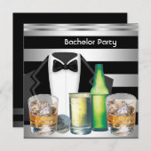 Jonggezellenfeest Heren Drankjes Tuxedo Zwart Zilv Kaart (Voorkant / Achterkant)