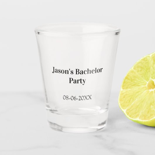 Jonggezellenfeest naam datum eenvoudig minimaal ge shot glas (Voorkant)