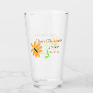Jonggezellenfeest voeg naam datum plaats zonnebloe glas