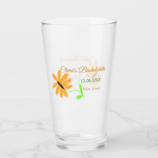 Jonggezellenfeest voeg naam datum plaats zonnebloe glas (Voorkant)