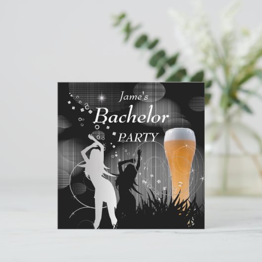 Jonggezellenfeest Zwart Goud Wit Bierglas Meisjes Kaart (Staand voorkant)