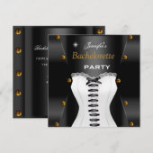 Jonggezellenfeest Zwart Wit Corset Gouden Studs Kaart (Voorkant / Achterkant)