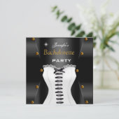 Jonggezellenfeest Zwart Wit Corset Gouden Studs Kaart (Staand voorkant)