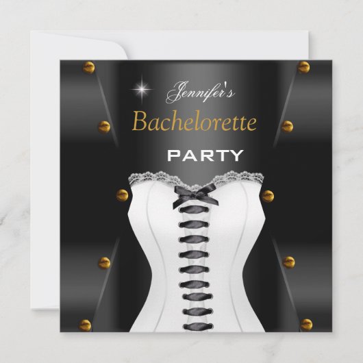 Jonggezellenfeest Zwart Wit Corset Gouden Studs Kaart (Voorkant)