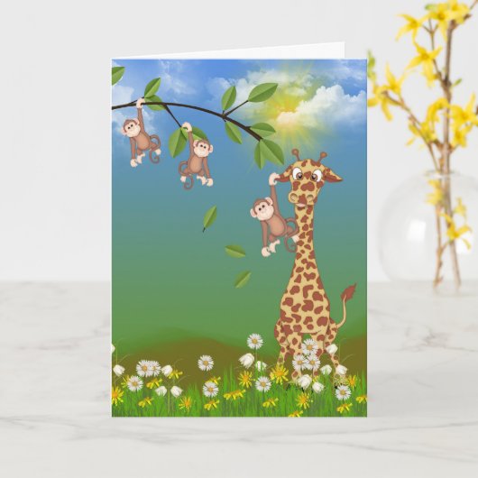 Jongle Oerwoud Birthday-kaart Kaart (Gele Bloem)