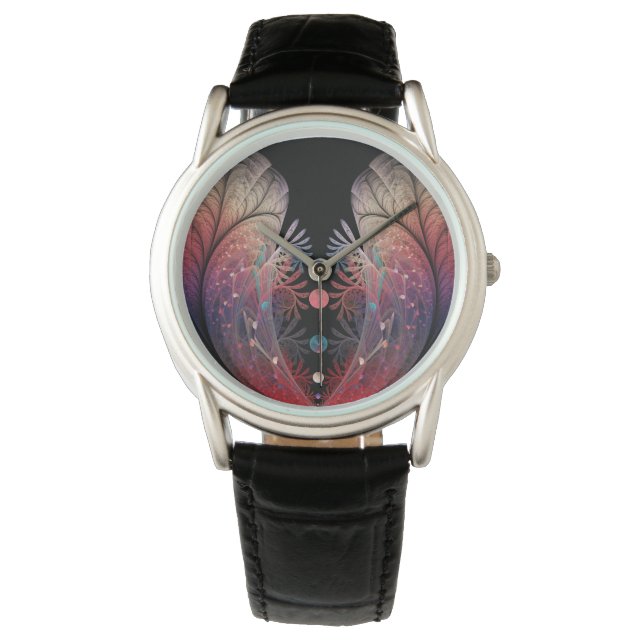 Jongleer Abstracte Moderne Fantasie Fractale Kunst Horloge (Voorkant)