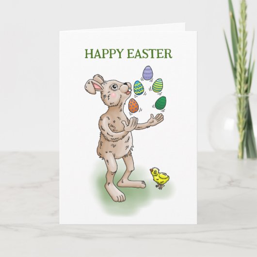 jongleren paashaas feestdagen kaart (Voorkant)