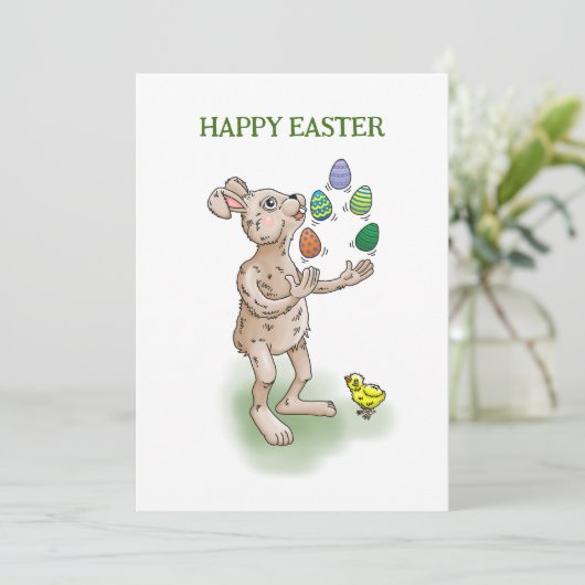 jongleren paashaas feestdagenkaart (Staand voorkant)