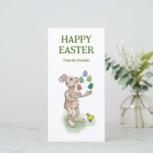 jongleren paashaas feestdagenkaart (Staand voorkant)