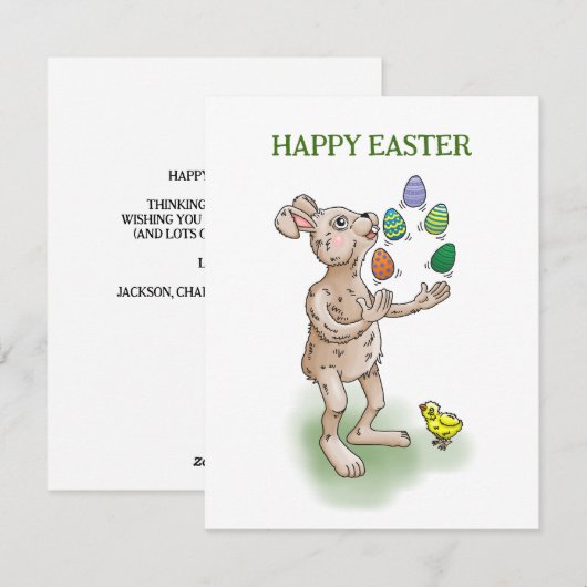 jongleren paashaas feestdagenkaart (Voorkant / Achterkant)