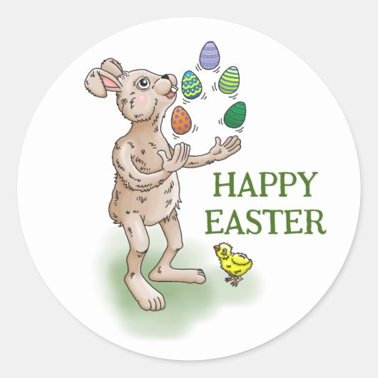 jongleren paashaas ronde sticker (Voorkant)