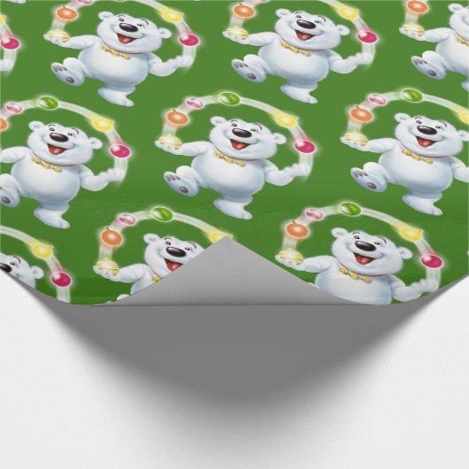 Jongleren Polar Beer. Groen Glanzend cadeau Cadeaupapier (Hoek)