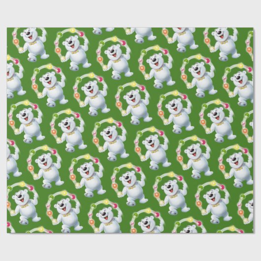 Jongleren Polar Beer. Groen Glanzend cadeau Cadeaupapier (Vlak)