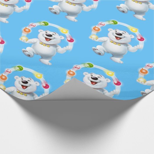 Jongleren Polar Beer. mid blue Glossy cadeau Cadeaupapier (Hoek)