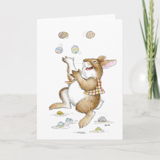 Jonglerende Konijn Pasen Kaart (Voorkant)