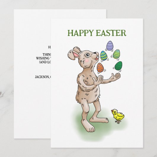 Jonglerende Paashaas Feestdagenkaart (Voorkant / Achterkant)