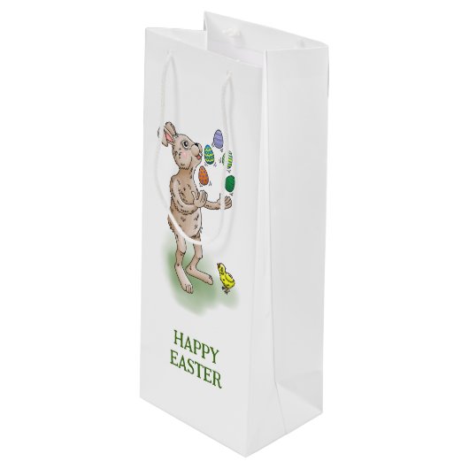 Jonglerende Paashaas Wijn Cadeautas (Voorkant Gekanteld)