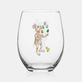 Jonglerende Paashaas Wijnglas Zonder Voet