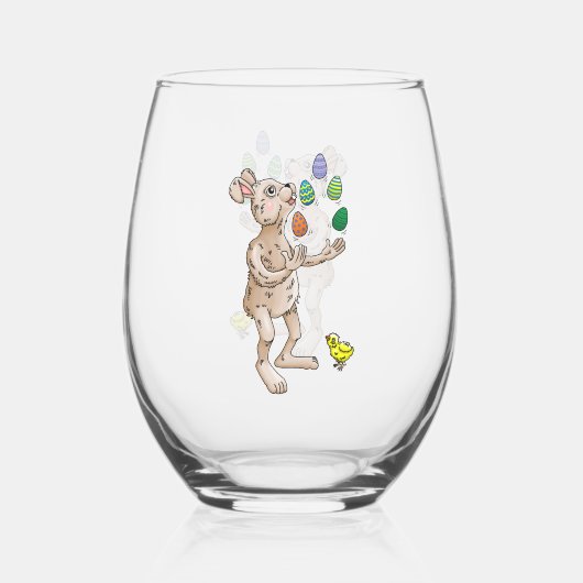 Jonglerende Paashaas Wijnglas Zonder Voet (Voorkant)