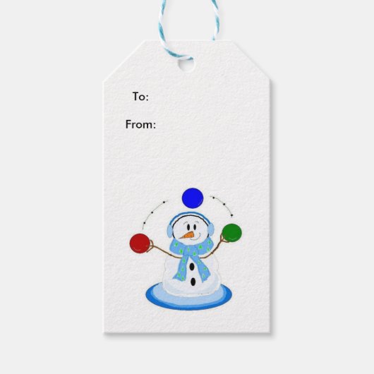 Jonglerende Sneeuwman Cadeaulabel (Voorkant)