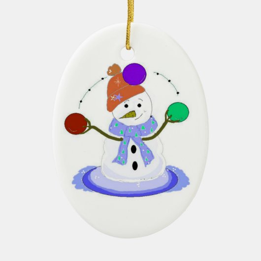 Jonglerende Sneeuwman Keramisch Ornament (Voorkant)