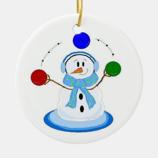 Jonglerende Sneeuwman Keramisch Ornament (Voorkant)