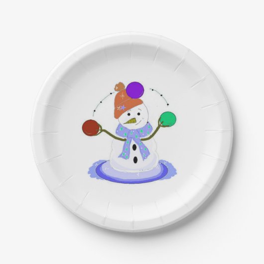Jonglerende Sneeuwman Papieren Bordje (Voorkant)