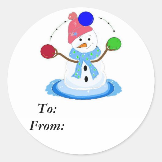 Jonglerende Sneeuwman Ronde Sticker (Voorkant)