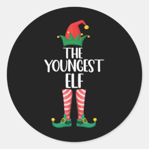 Jongste Elf bijpassende gezinskerstfeest Ronde Sticker
