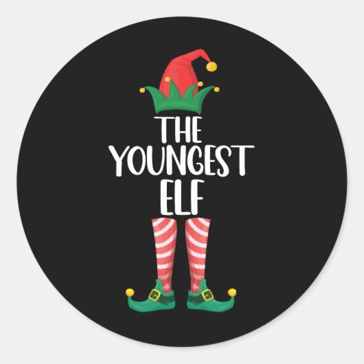 Jongste Elf Matching Family Kerstparty Ronde Sticker (Voorkant)